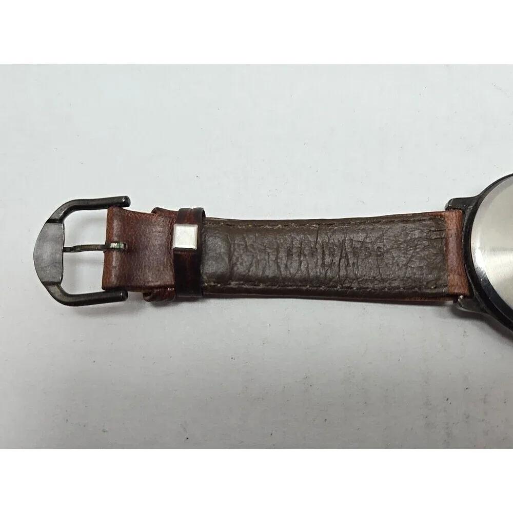 LA Express Moon And Stars Quartz Watch Day Night Date Brown Leather New Battery